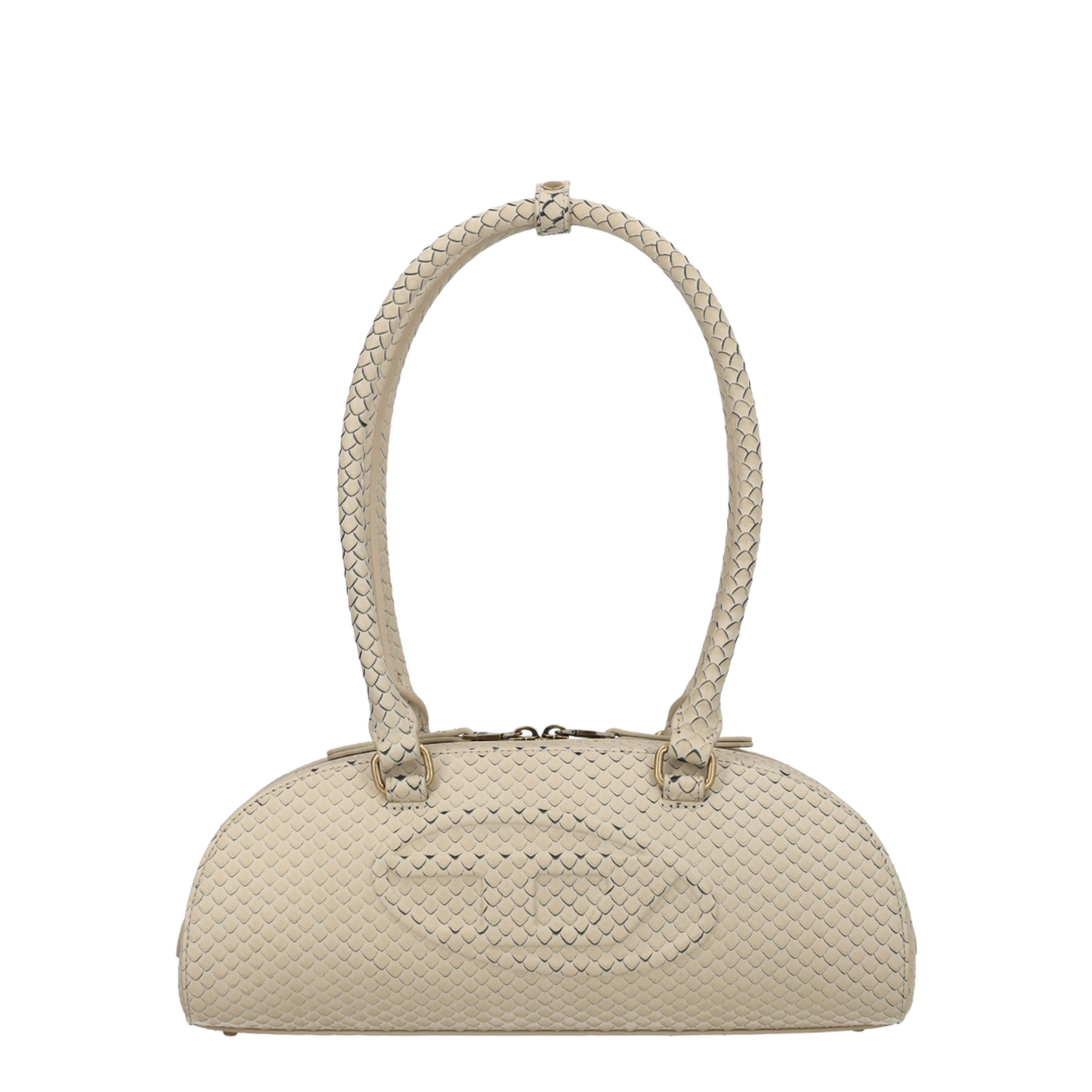 1DR Dome Elongated Snake-Effect Leather Shoulder Bag - Beige - Image 1