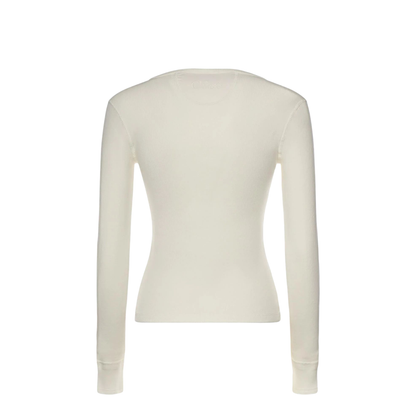 Scoop-neck Henley Shirt in Cotton Jersey White - Image 2