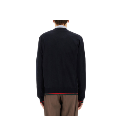 Wool Knit Cardigan with Web in Dark Blue - Image 3