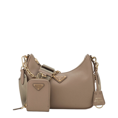 Re-Edition 2005 Medium Saffiano Leather Shoulder Bag - Cameo Beige - Image 1