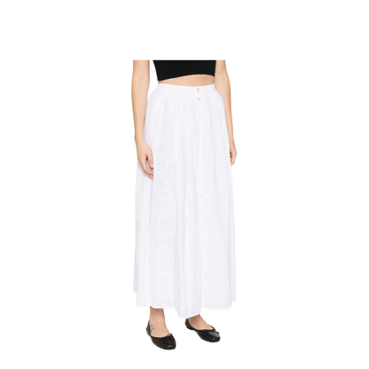 Embroidered Midi Skirt in Cotton Cambric - White - Image 2