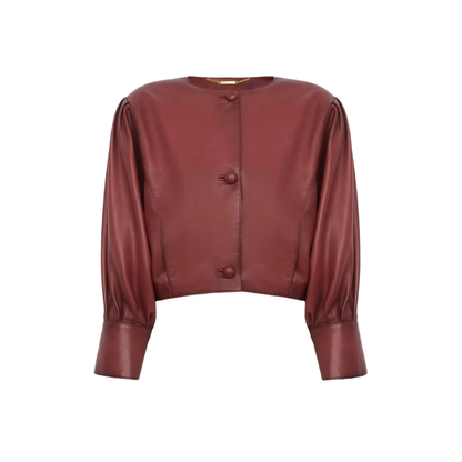 Cropped Collarless Jacket in Plongé Nappa Leather - Image 1
