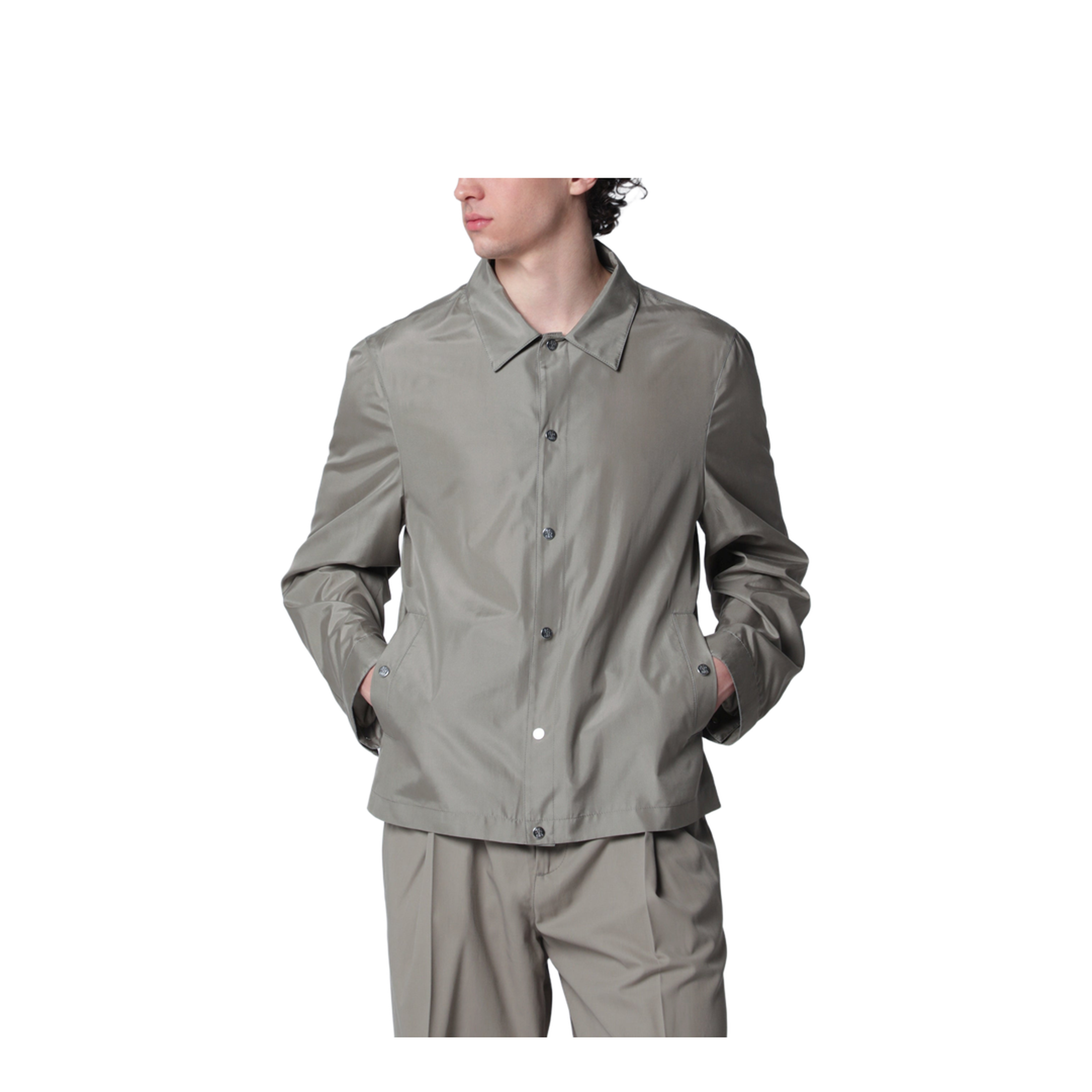 Unlined Jacket In Khaki Membrane Silk - Image 1