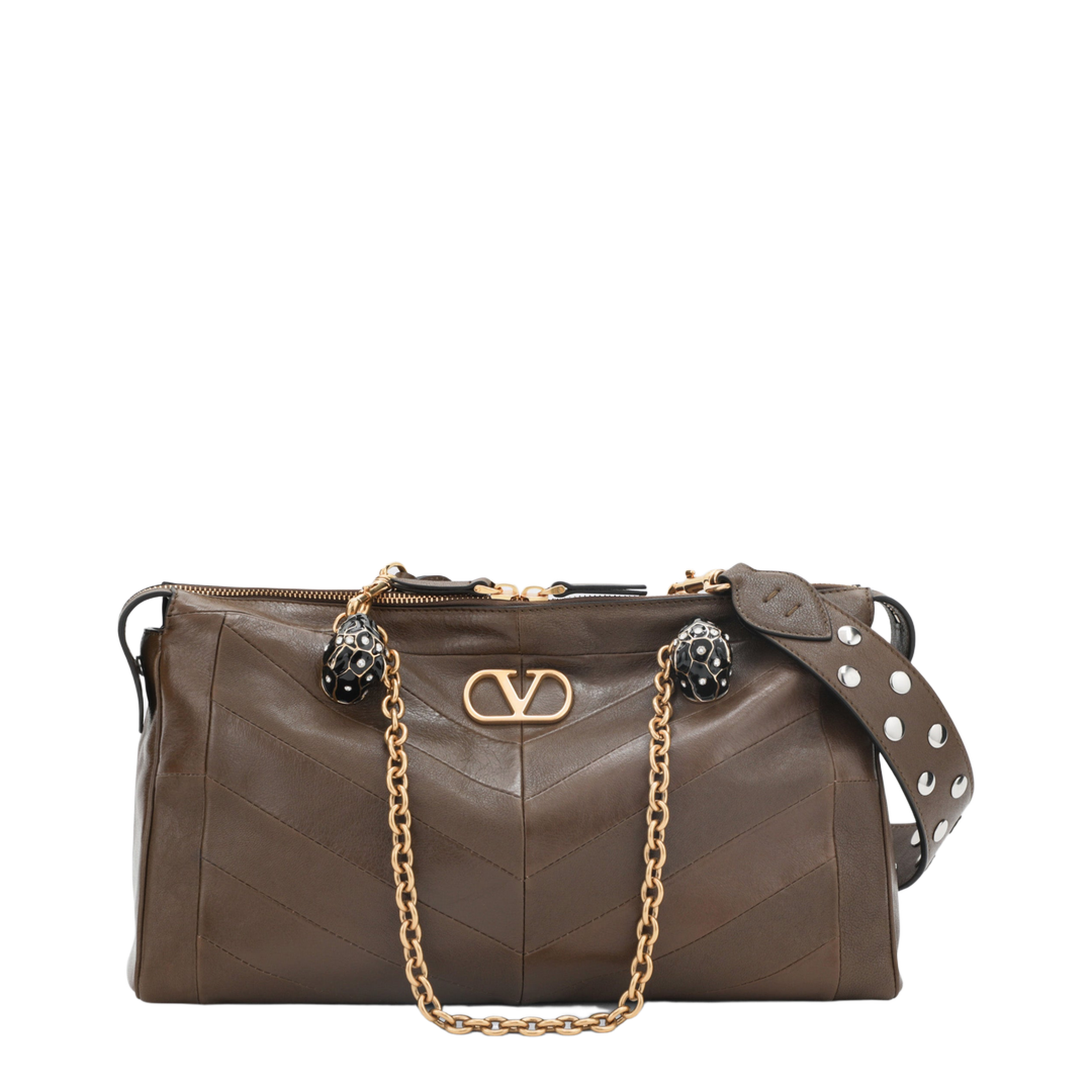 Panthea Bag in Tundra-Colored Nappa Leather with Chevron Pattern - Image 1