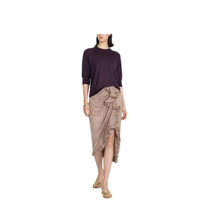 Beige Poplin Asymmetric Ruffled Midi Skirt - Image 2