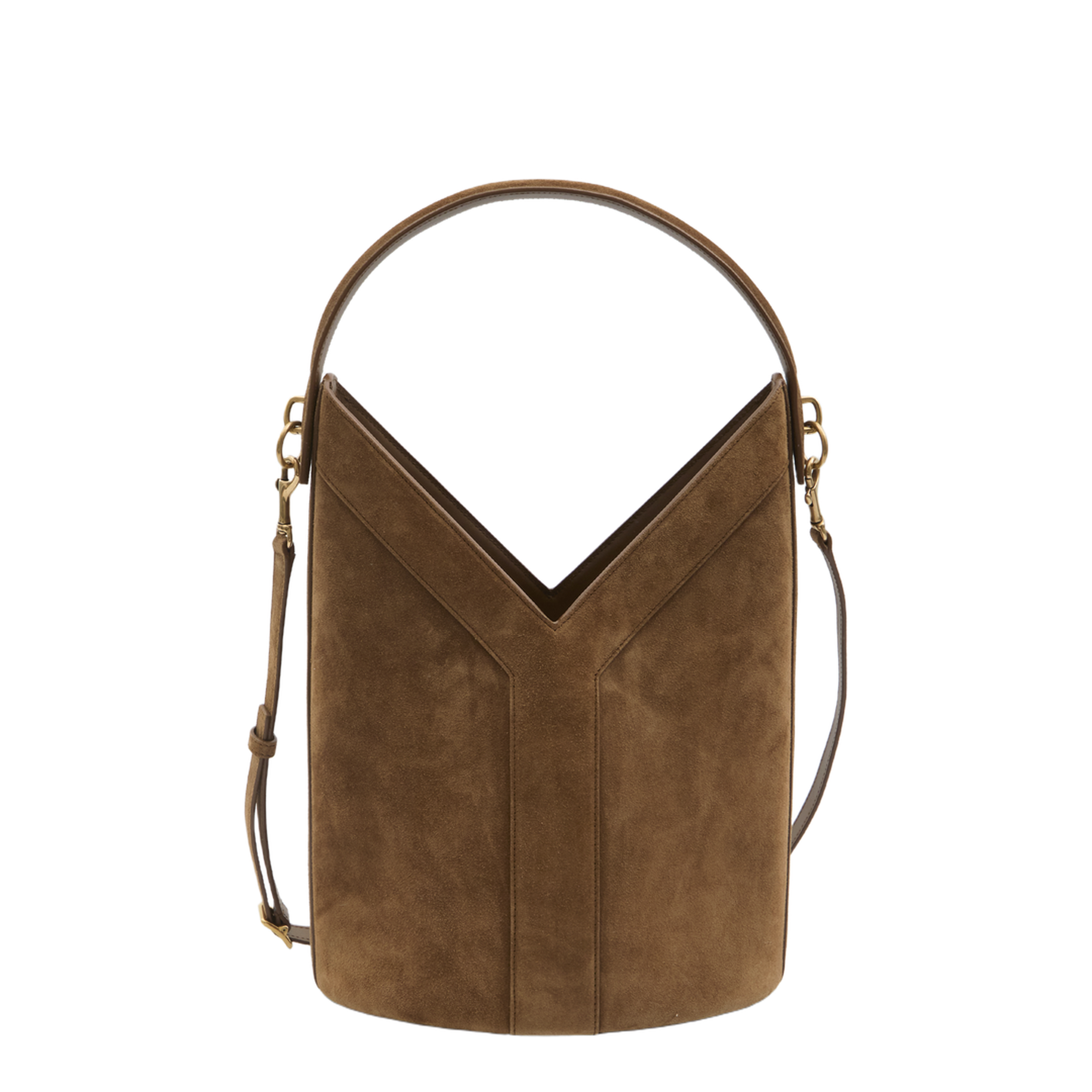 Y Large Suede Bucket Bag - Caramel Brown - Image 1