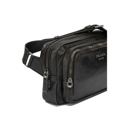 Distressed Nappa Leather Shoulder Bag - Dark Brown - Image 4