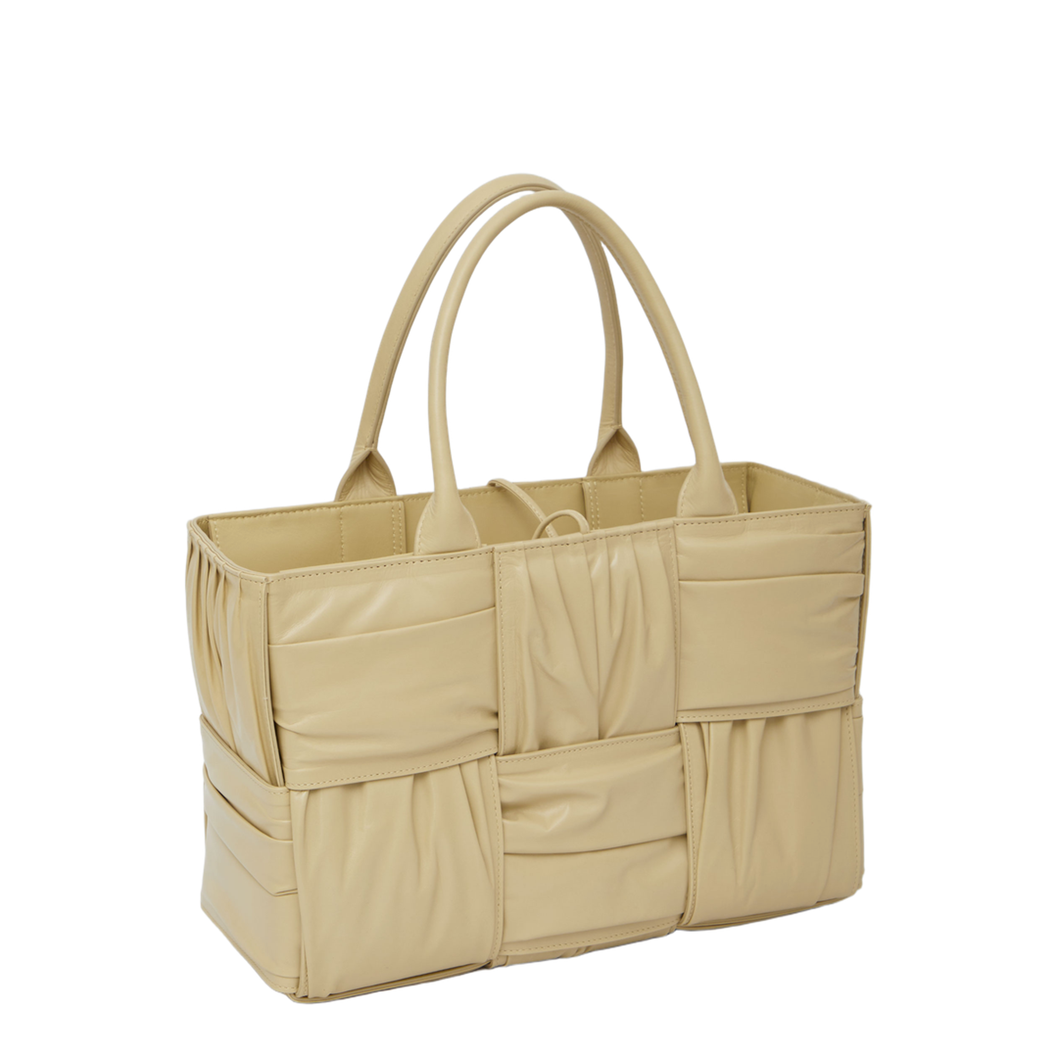 Small Arco Tote Bag In Beige Porridge & M Brass - Image 5