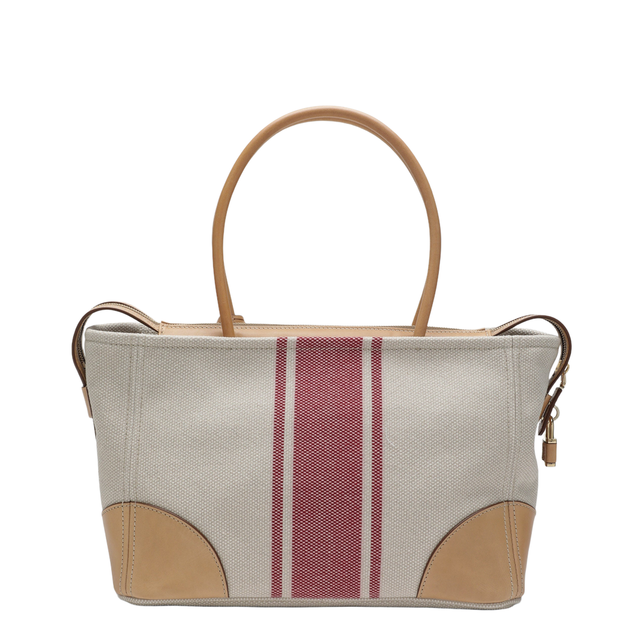 Large Shopping Bag in Canvas and Natural/Red Leather - Image 2