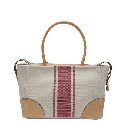 Large Shopping Bag in Canvas and Natural/Red Leather - Image 2