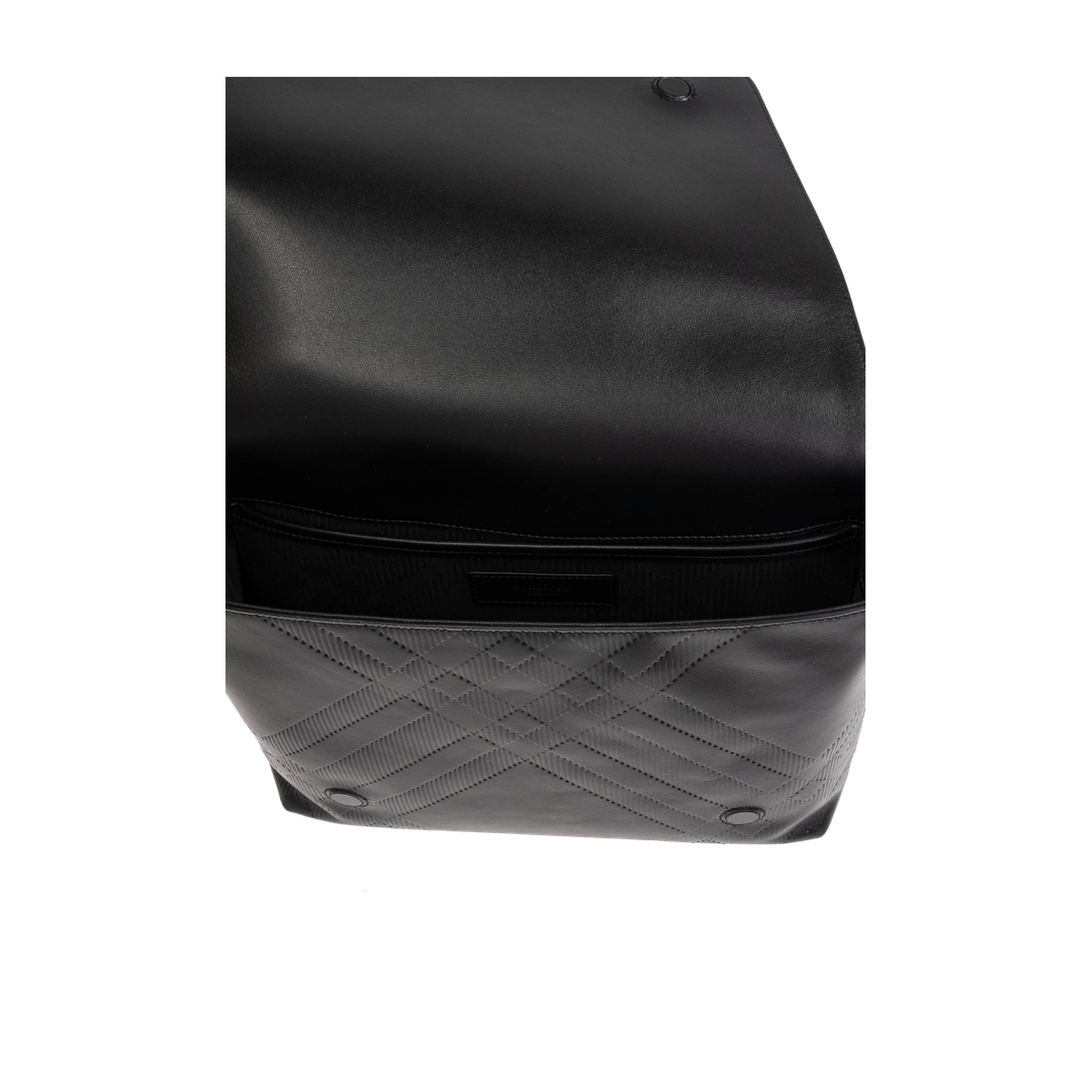 Embossed Check Calf Leather Messenger Bag - Black - Image 5