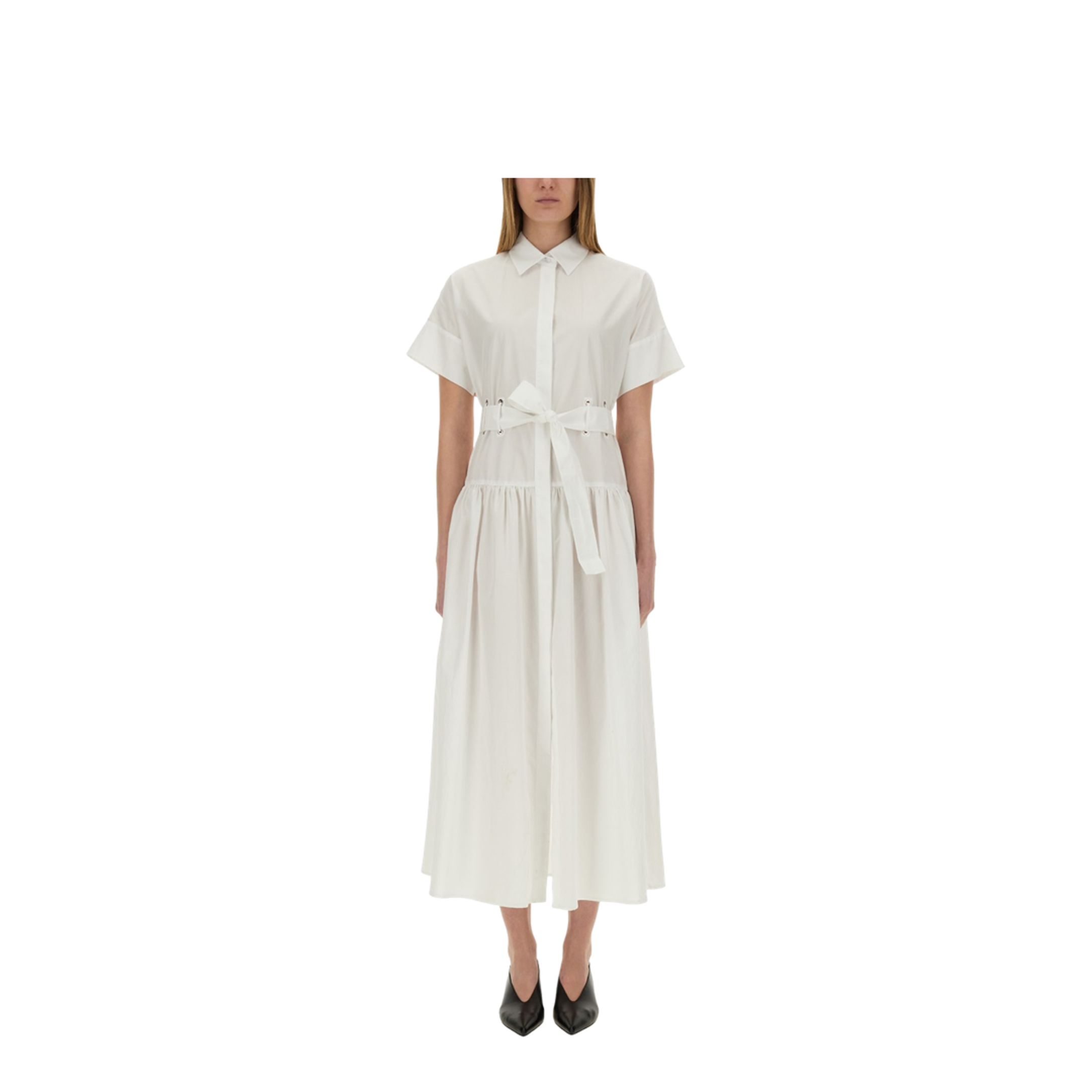 Belted Short-sleeved Midi Dress - Image 1