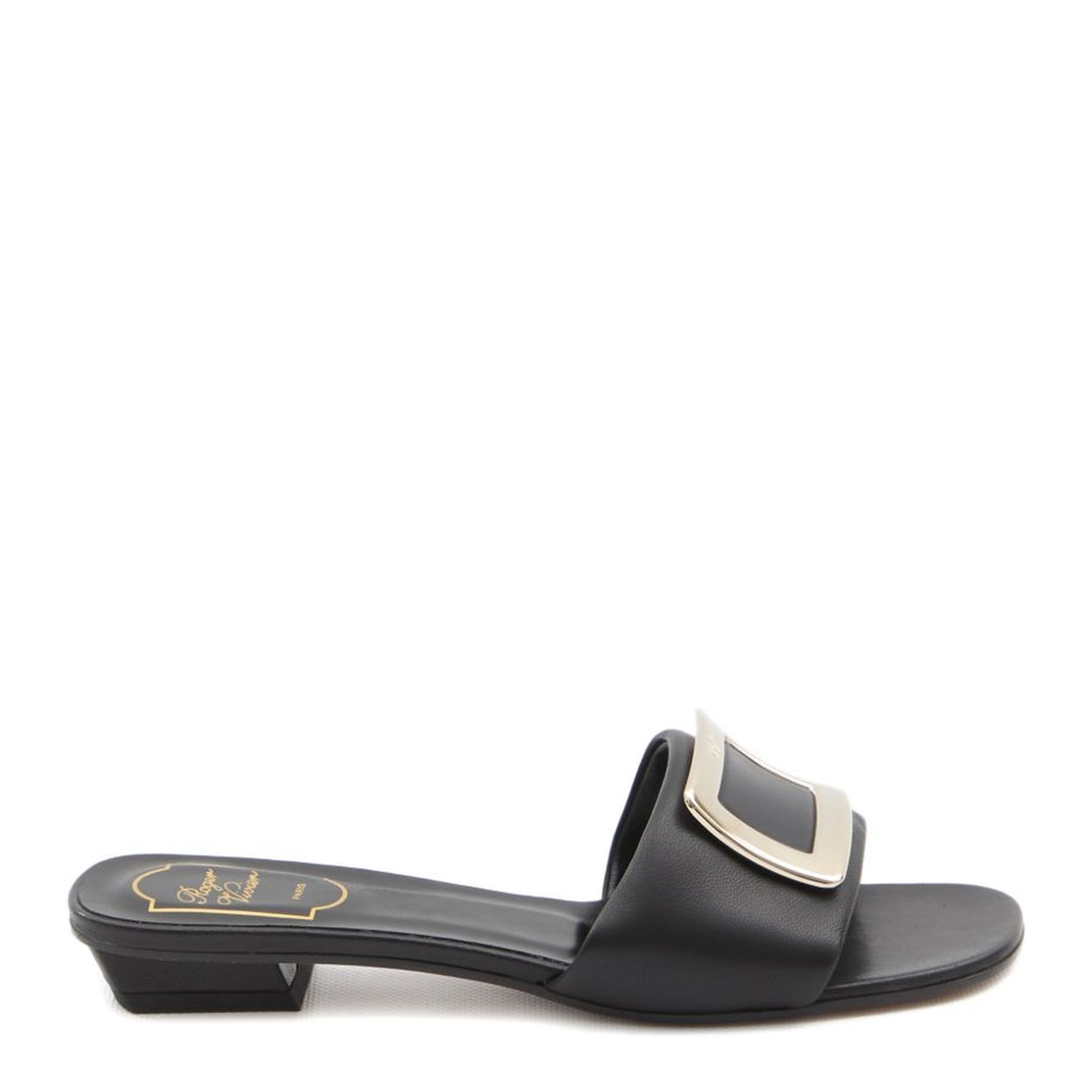 Square Buckle Leather Slides - Image 1