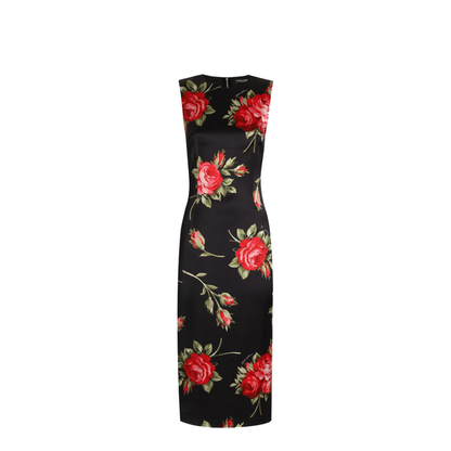 Bouquet Rose Print Satin Midi Dress - Image 1