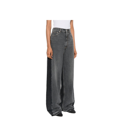 Two-Tone Black Wide-Leg Denim Jeans - Image 5