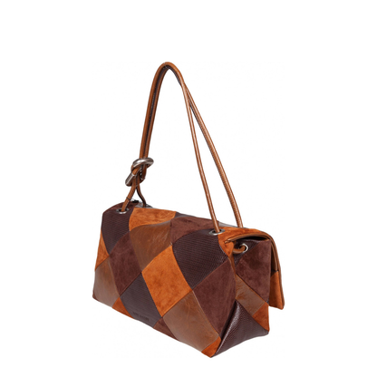 Shoulder Bag Leather Brown Diamond Pattern - Image 2