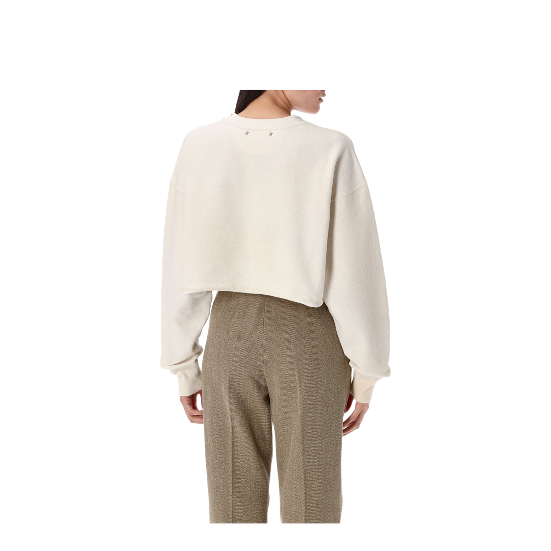 Cream Cotton Cropped Sweatshirt with Crystals - Image 2