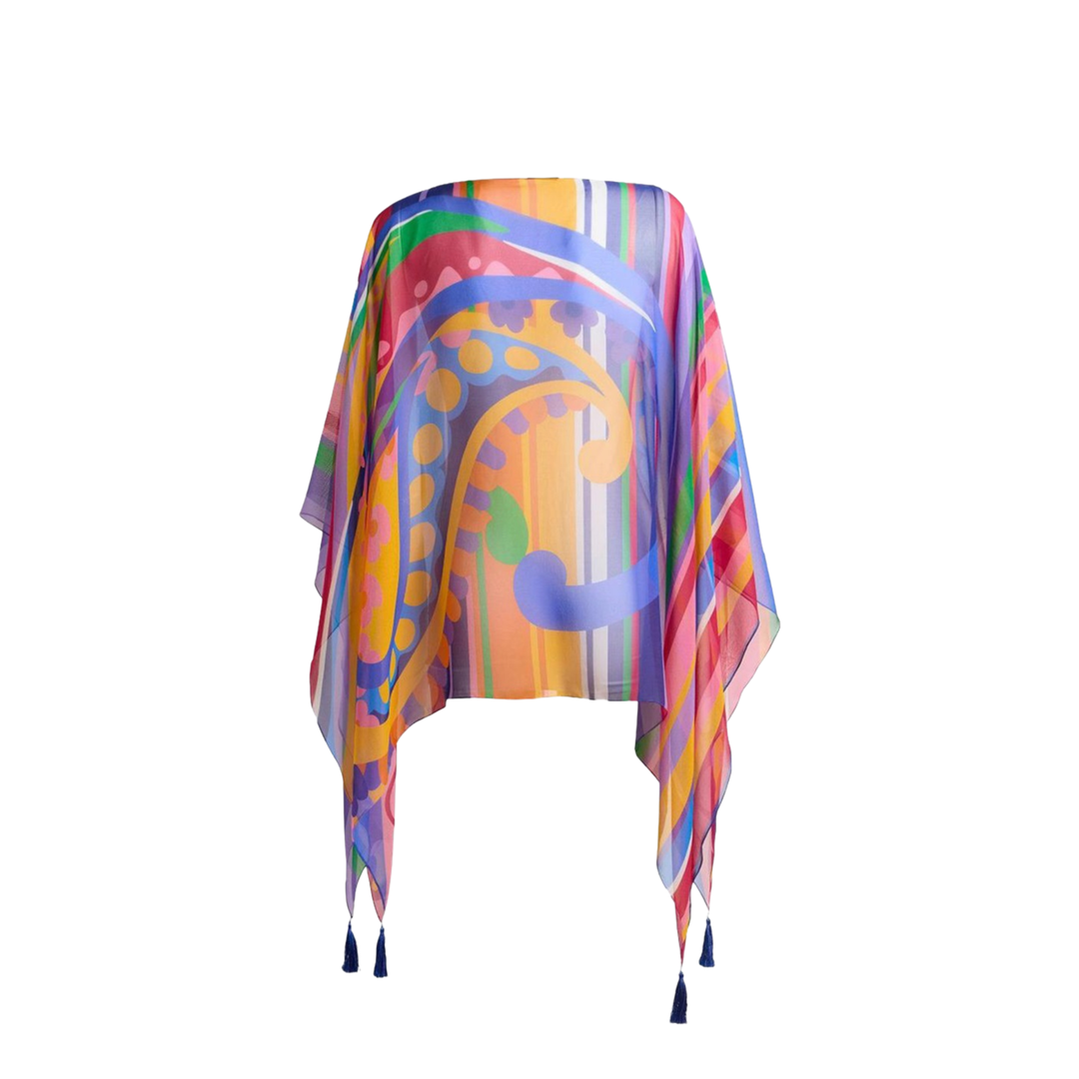 Paisley Print Silk Poncho Top - Image 2