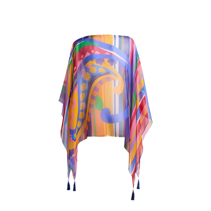 Paisley Print Silk Poncho Top - Image 2