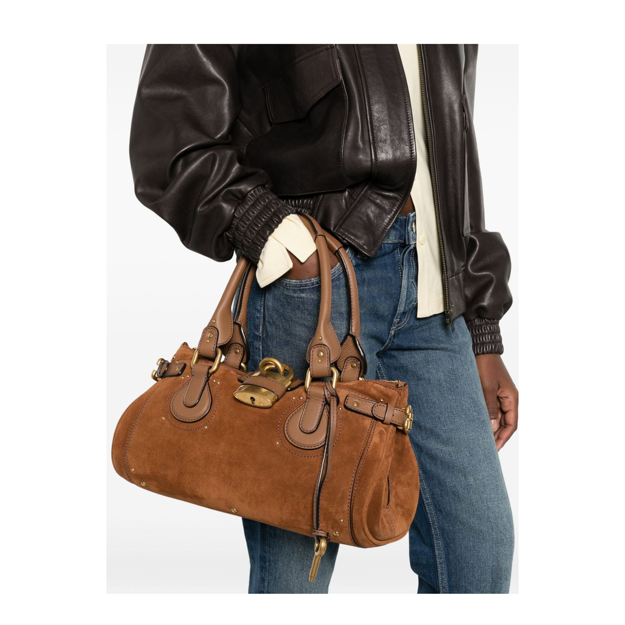 Paddington Suede Calfskin Shoulder Bag - Vintage Brown - Image 3