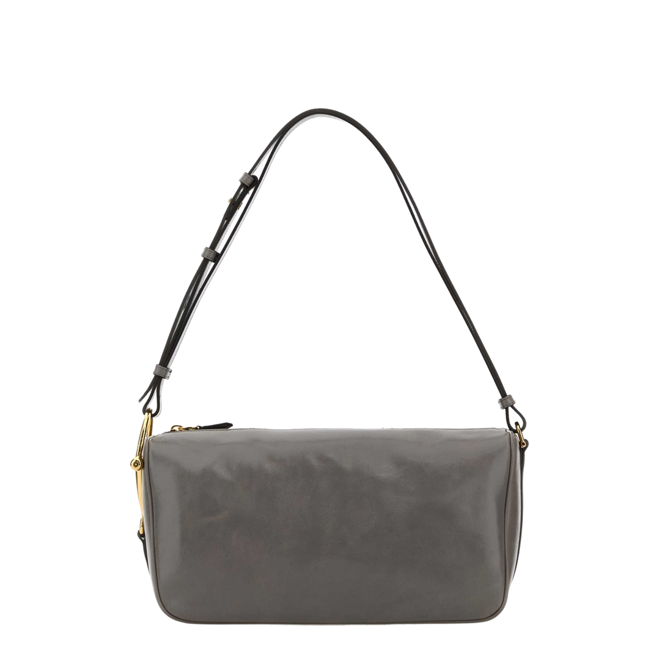 Half Horsebit Medium Soft Glossy Leather Shoulder Bag - Grey - Image 1
