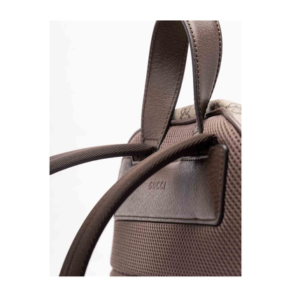 Medium Backpack in Beige and Dark Brown Fabric - Image 5