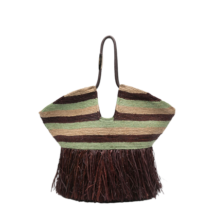 Goldentime Large Raffia Tote - Burgundy Stripe - Image 1