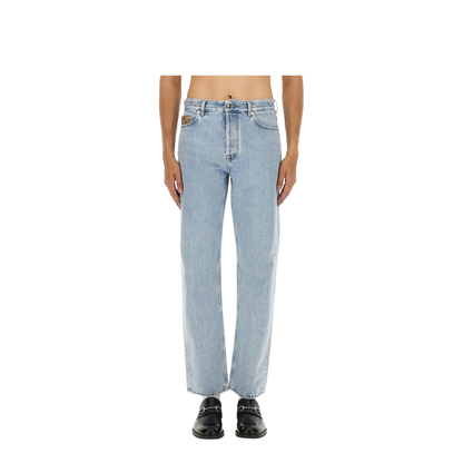 Washed Denim Pant with Insert in Light Blue - Image 1