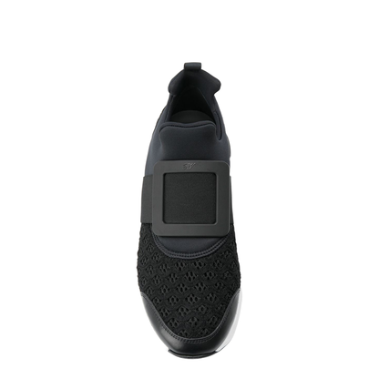 Black Leather Panel Slip-On Sneakers - Image 4