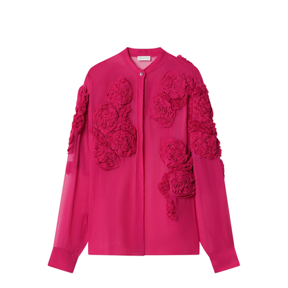 Fuchsia Shirt With Embossed Roses - Image 1