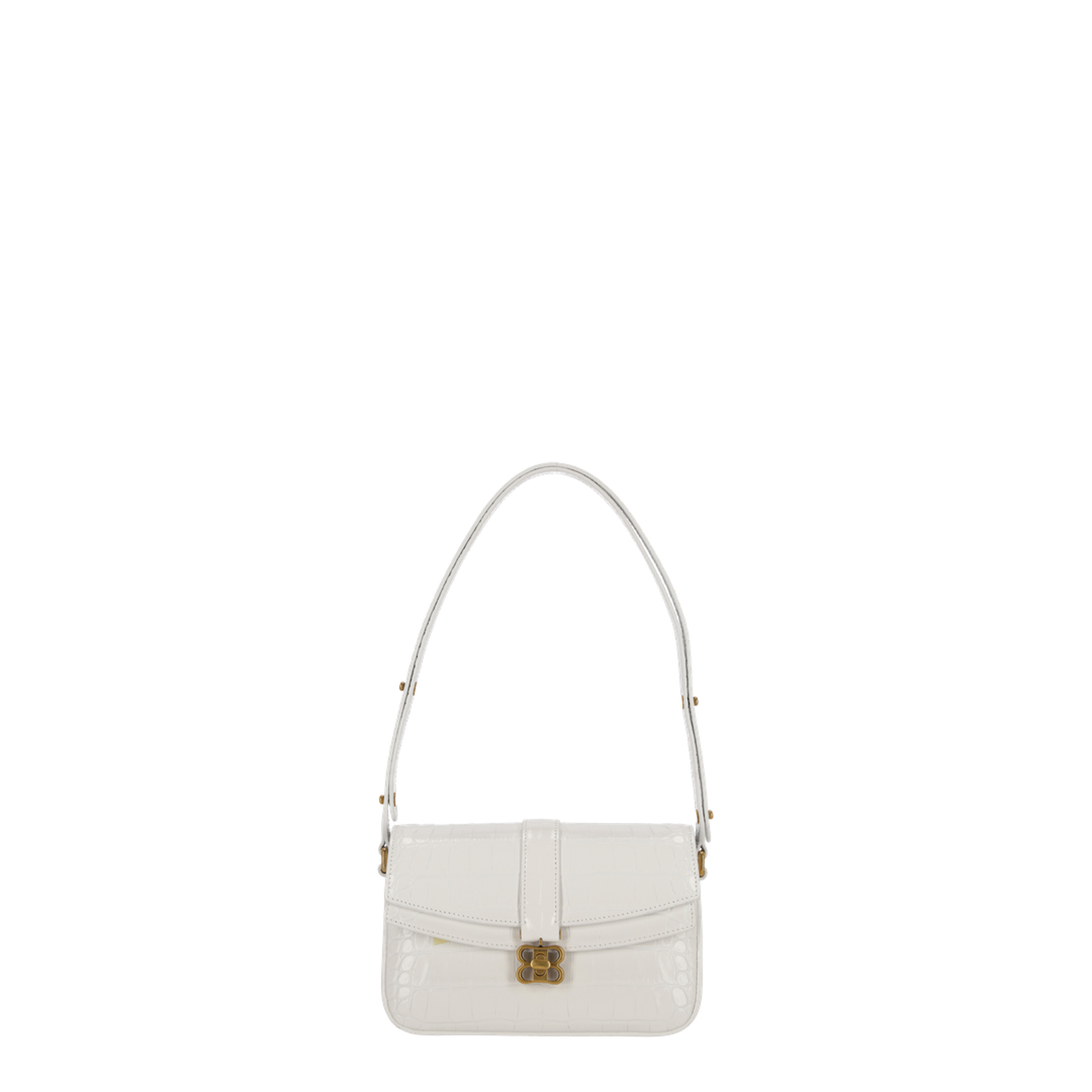 Clamshell Bag Embossed Shoulder Bag In White - Image 2