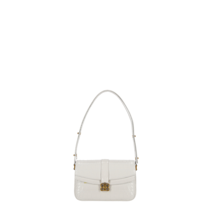 Clamshell Bag Embossed Shoulder Bag In White - Image 2