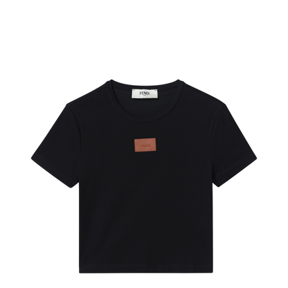 Black Cotton T-Shirt with Logo Patch - Image 1