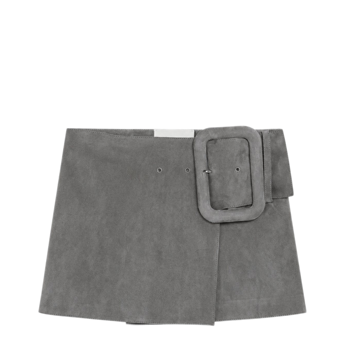 Grey Suede Mini Skirt with Large Buckle Belt - Image 1