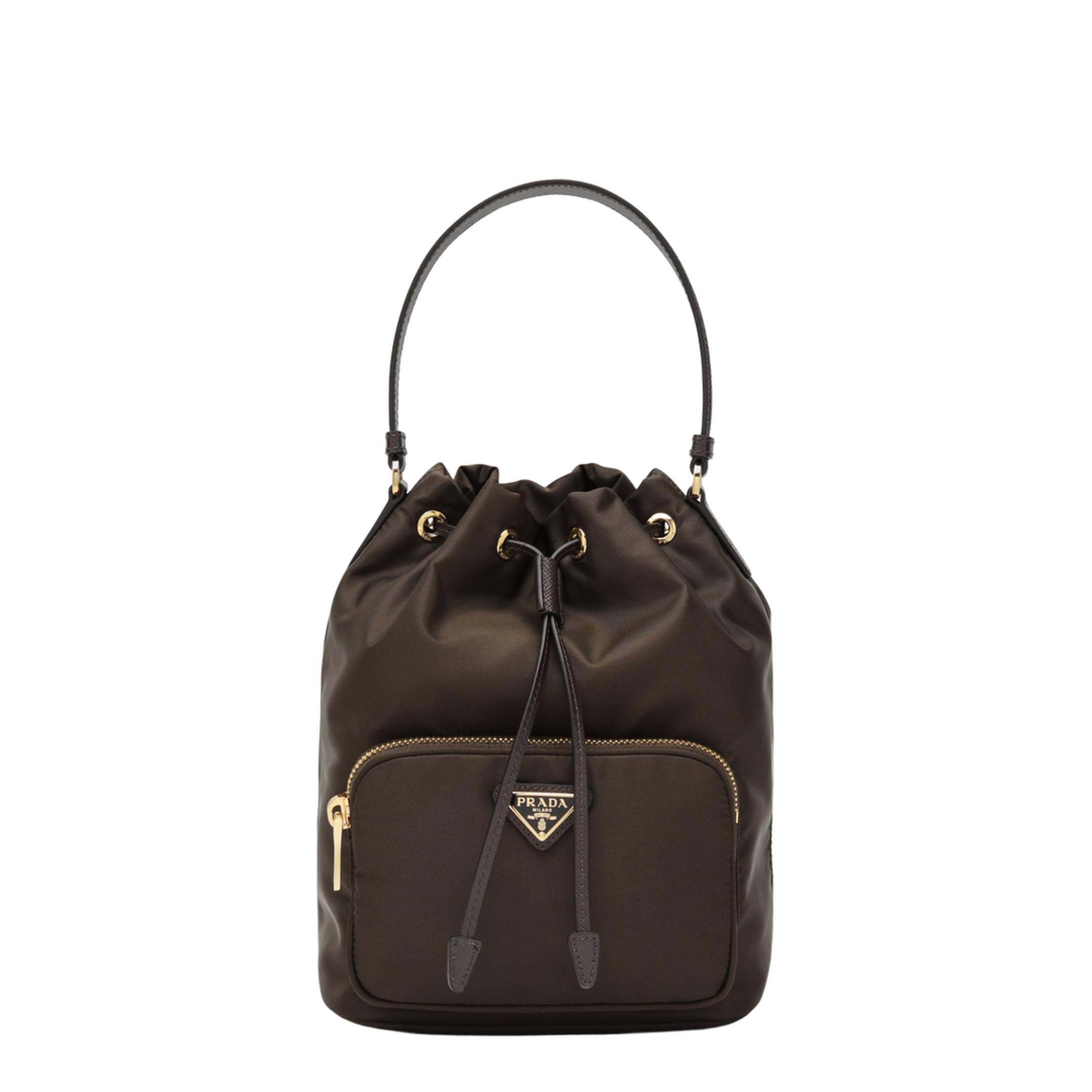Duet bucket bag in burnt brown Re-Nylon - Image 1