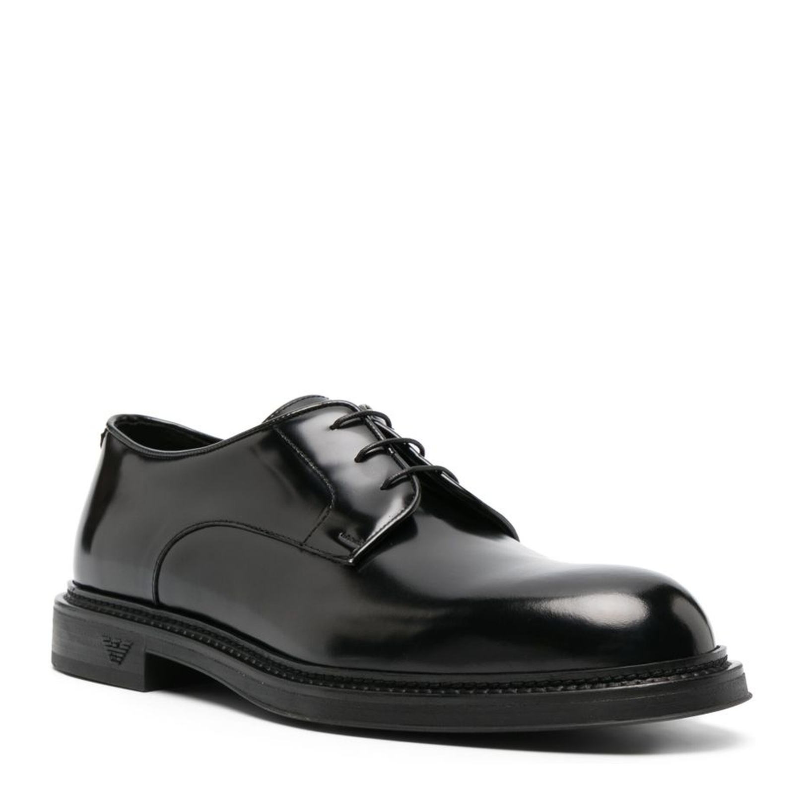 Black Calf Leather Patent Finish Panelled Design Lace-Up Shoes - Image 4