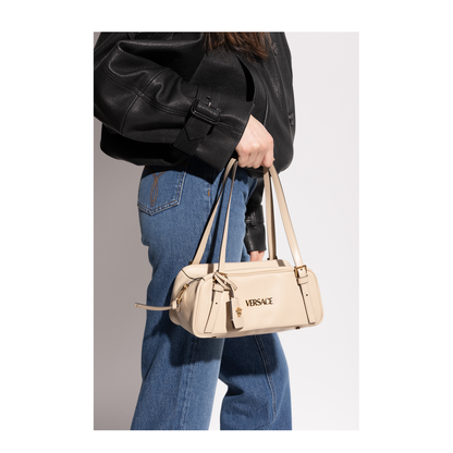 Tag Bowling Hand Bag Leather Beige - Image 2