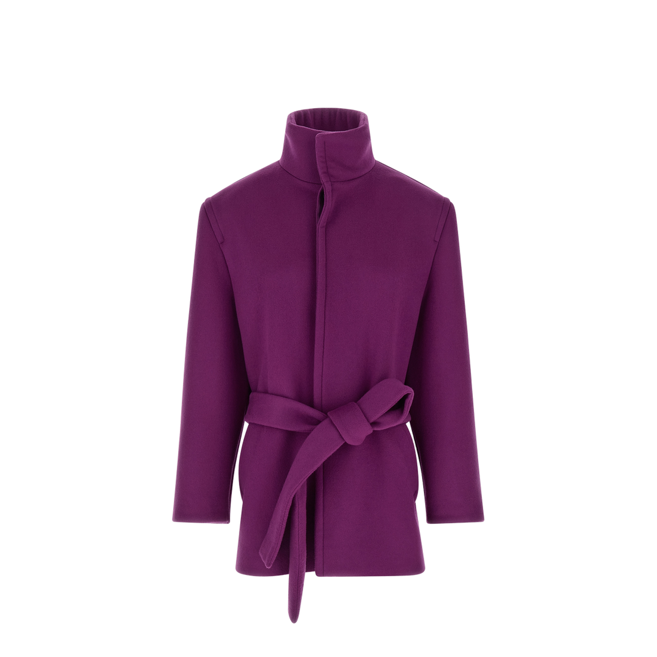 Boxy Belted Coat in Wool in Purple - Image 1
