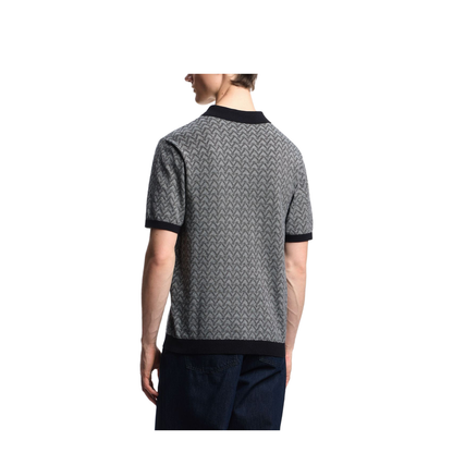 Polo-Collar Jumper in Chevron-Motif Jacquard - Image 4