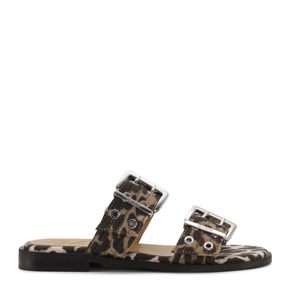 Buckle Leopard Print Sandals - Image 1