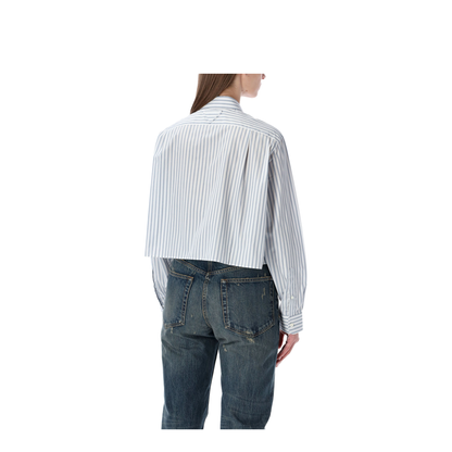 Striped Poplin Short Shirt with Scarf Collar - Image 2