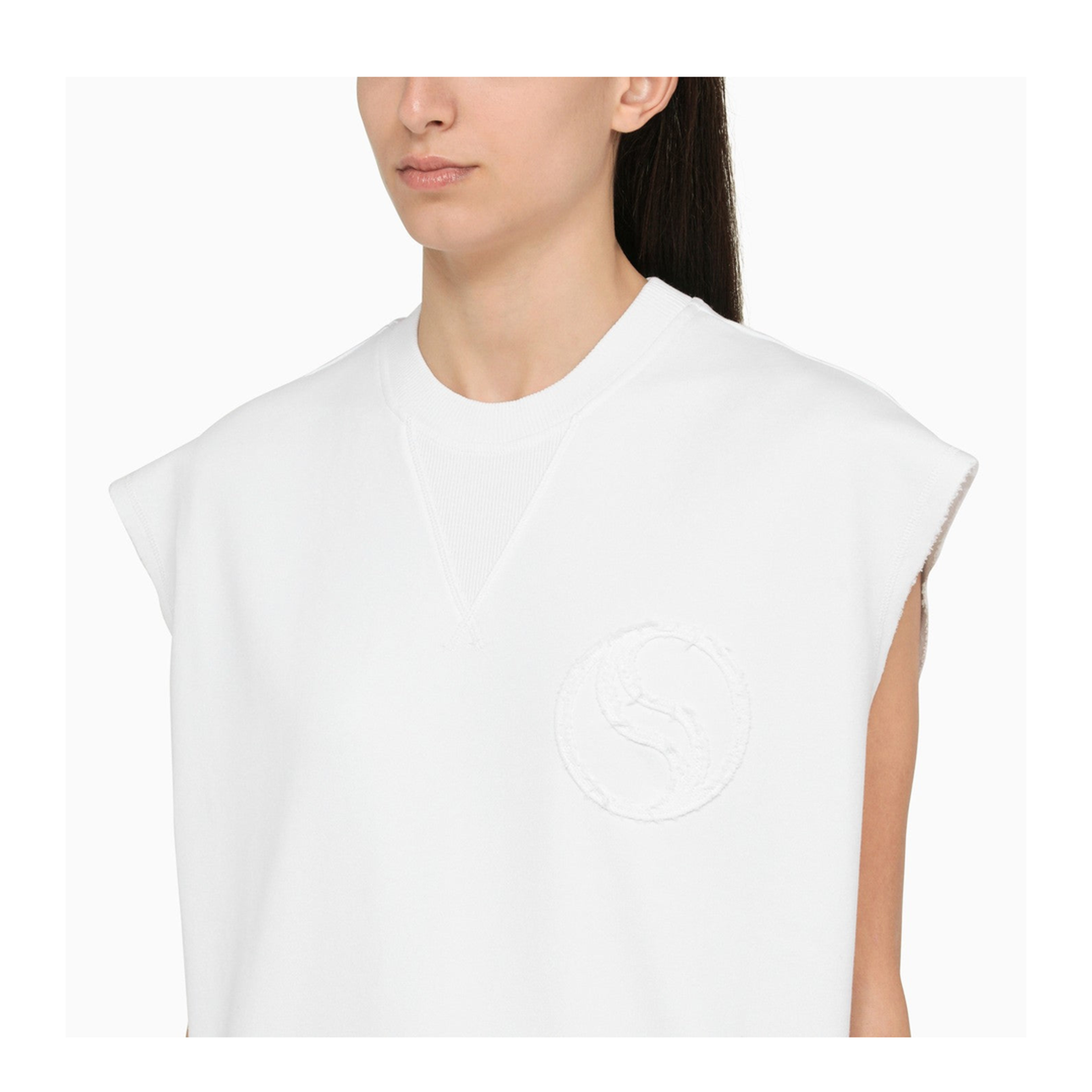 White Cotton Over Vest With Logo - Image 2