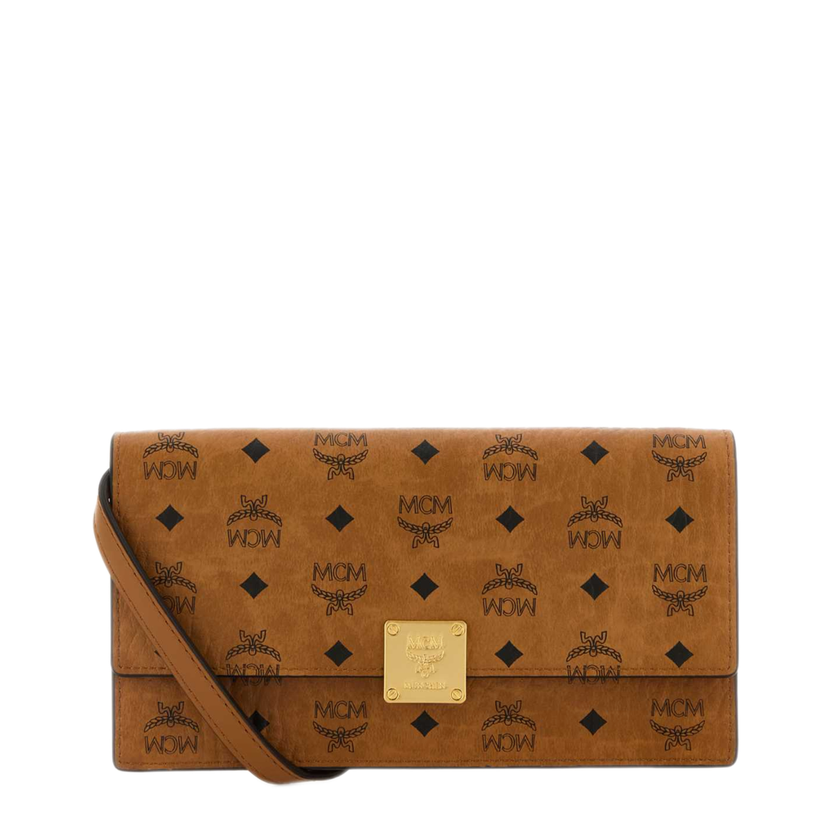 MCM Aren Visetos Crossbody Wallet With Detachable Strap in Cognac - Image 1