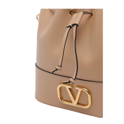 VLogo Signature Mini Nappa Leather Bucket Bag - Sand - Image 4