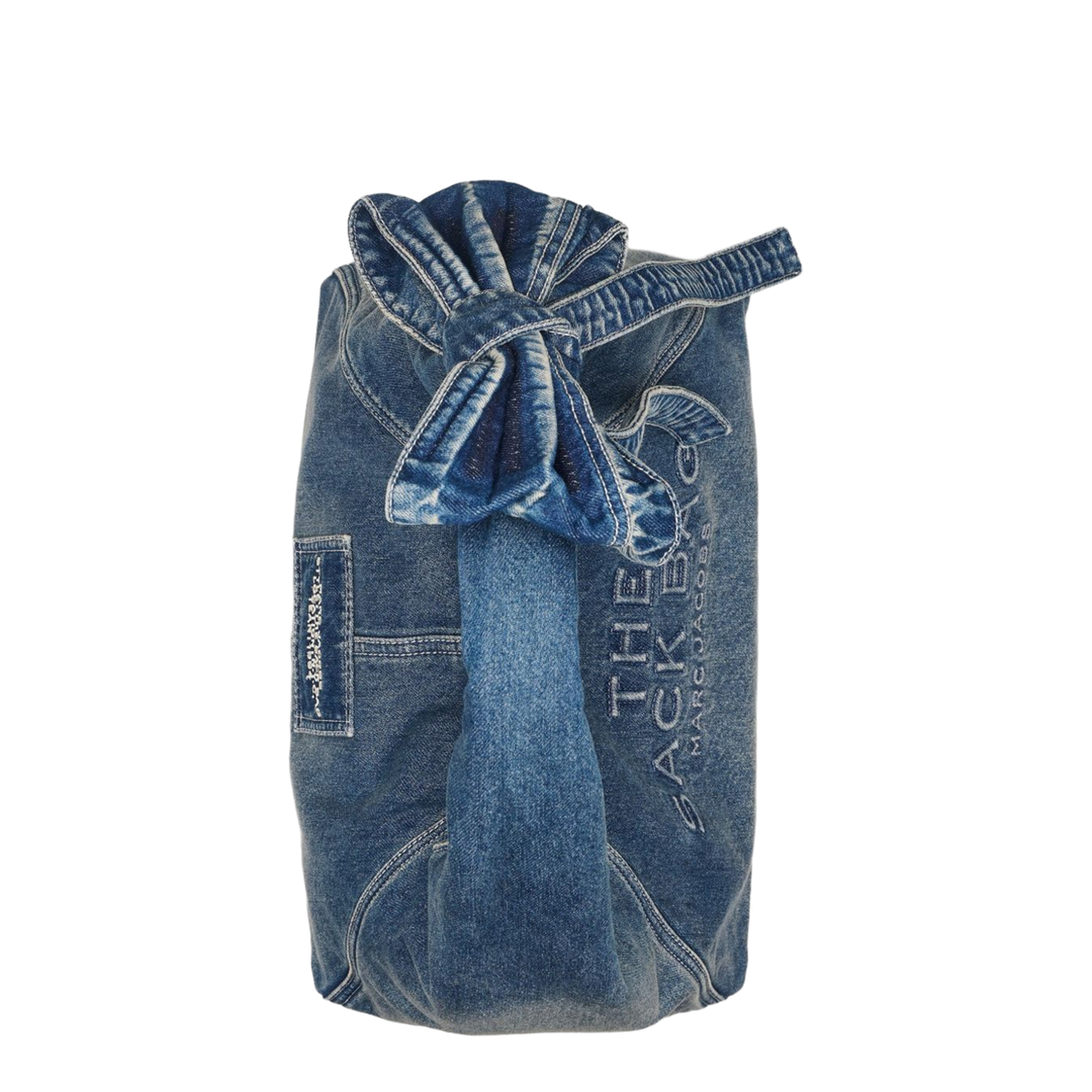 The Bow Medium Denim Sack Bag - Medium Wash Indigo - Image 5