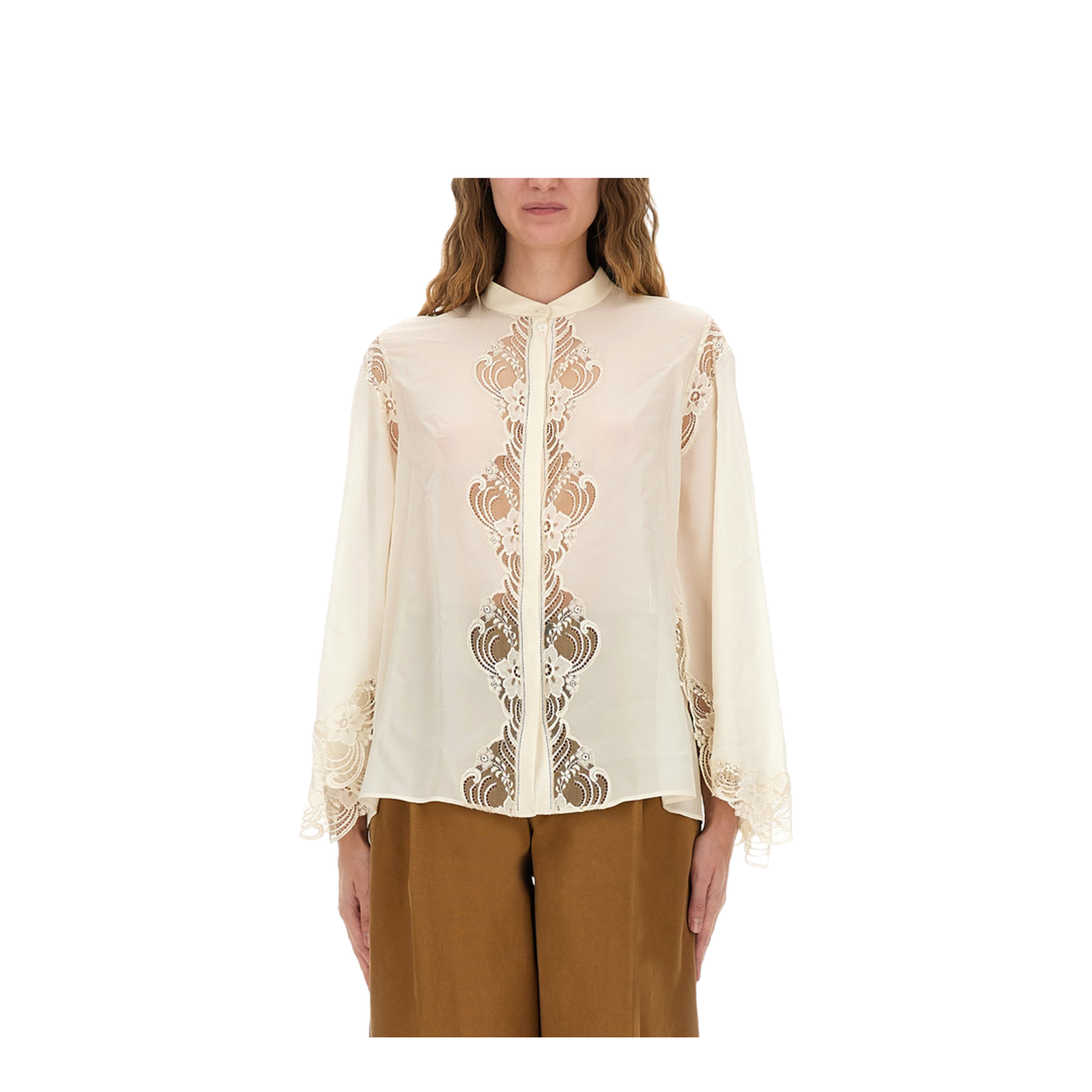 Fluid Silk Georgette and Lace Blouse - Image 1