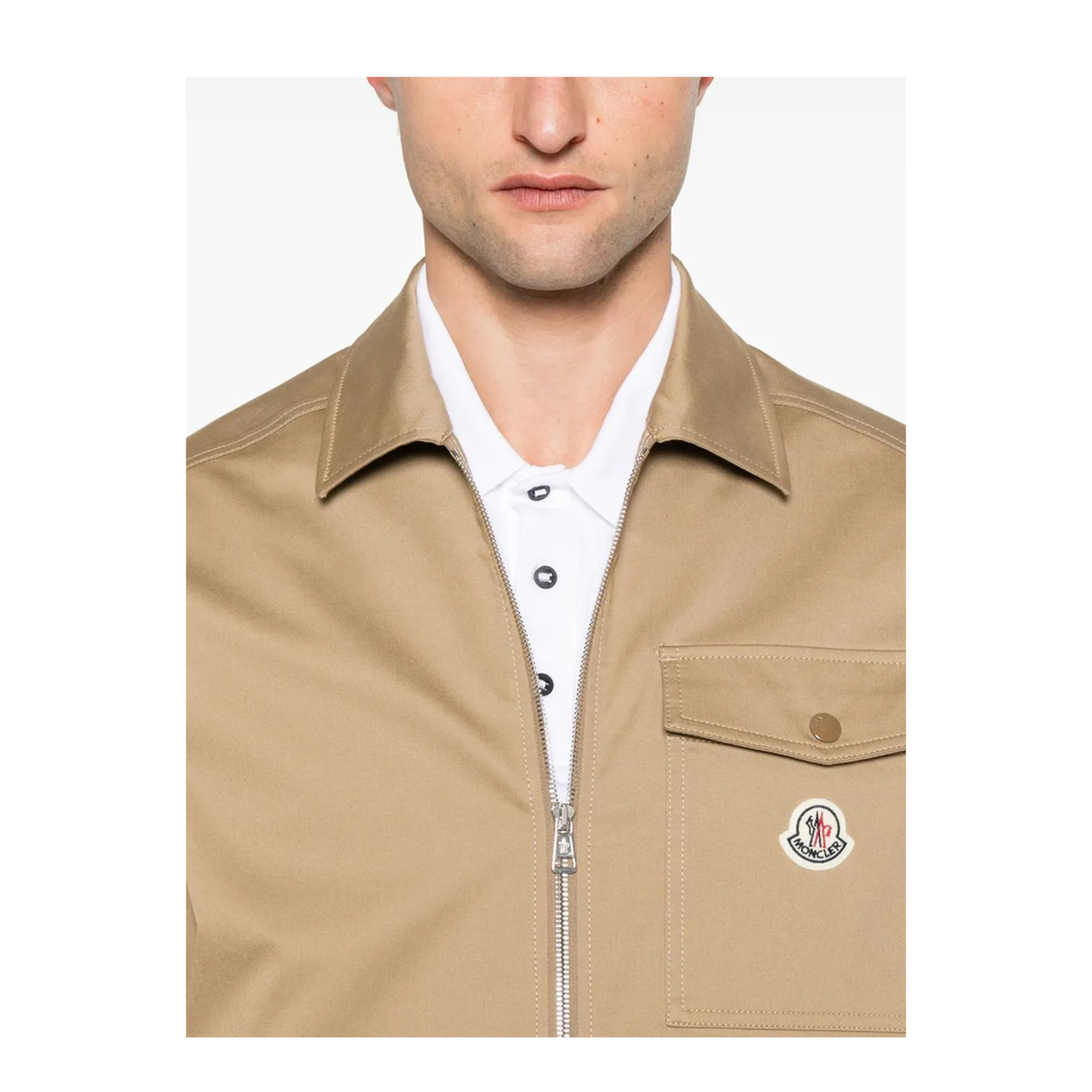 Beige Cotton Blend Gabardine Shirt Jacket - Image 5