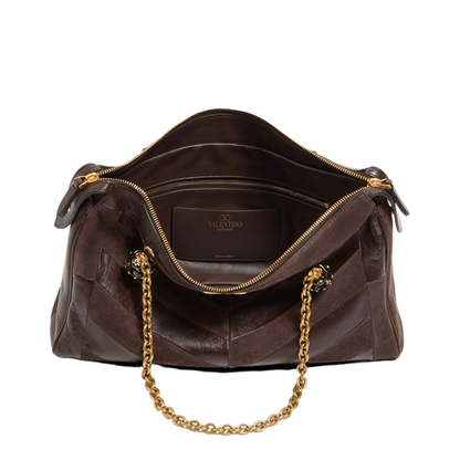 Panthea Medium Shoulder Bag in Suede and Nappa Leather with Chevron Motif - Image 7