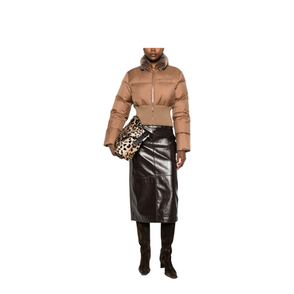 Short Padded Down Jacket with Shearling Collar - Image 5