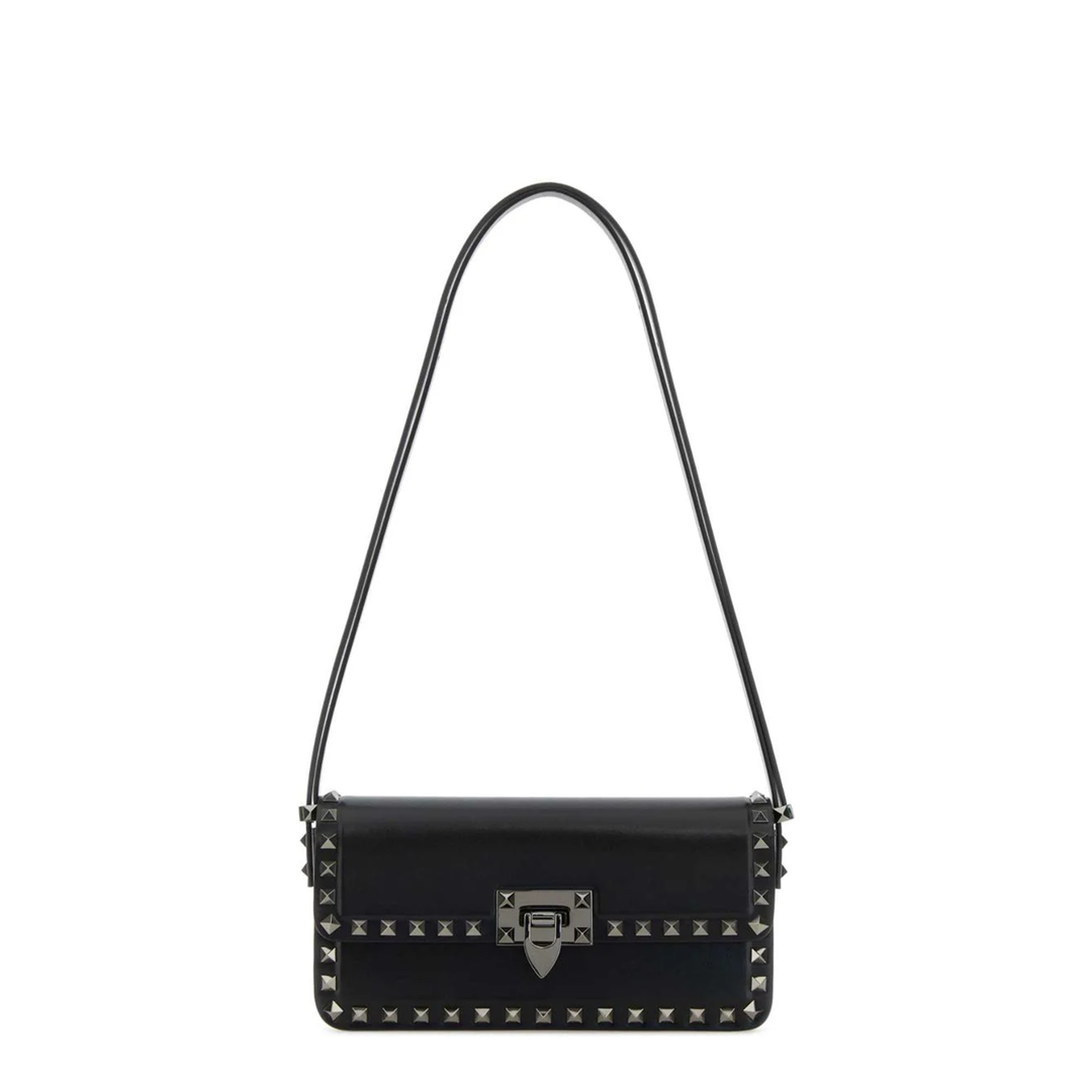 Black Leather Rockstud Shoulder Bag - Image 1
